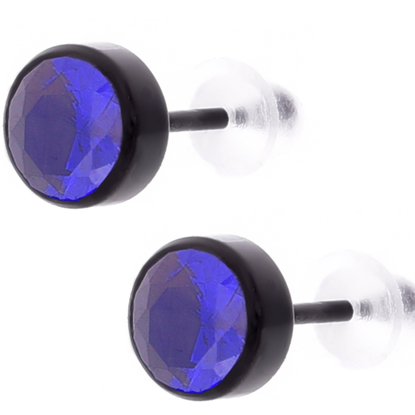 レディース ピアス ブラック サージカル ステンレス シンプル スタッド ブルー ジルコニア 前面 (5mm)