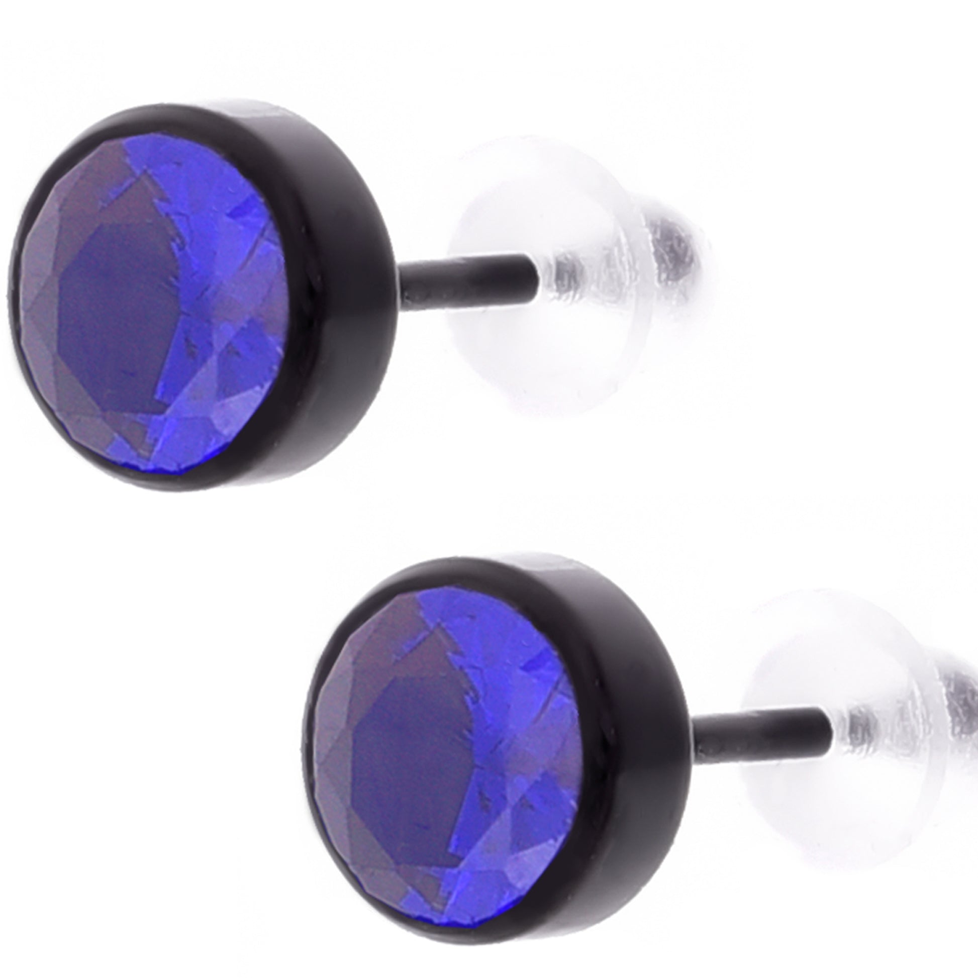 レディース ピアス ブラック サージカル ステンレス シンプル スタッド ブルー ジルコニア 前面 (5mm)