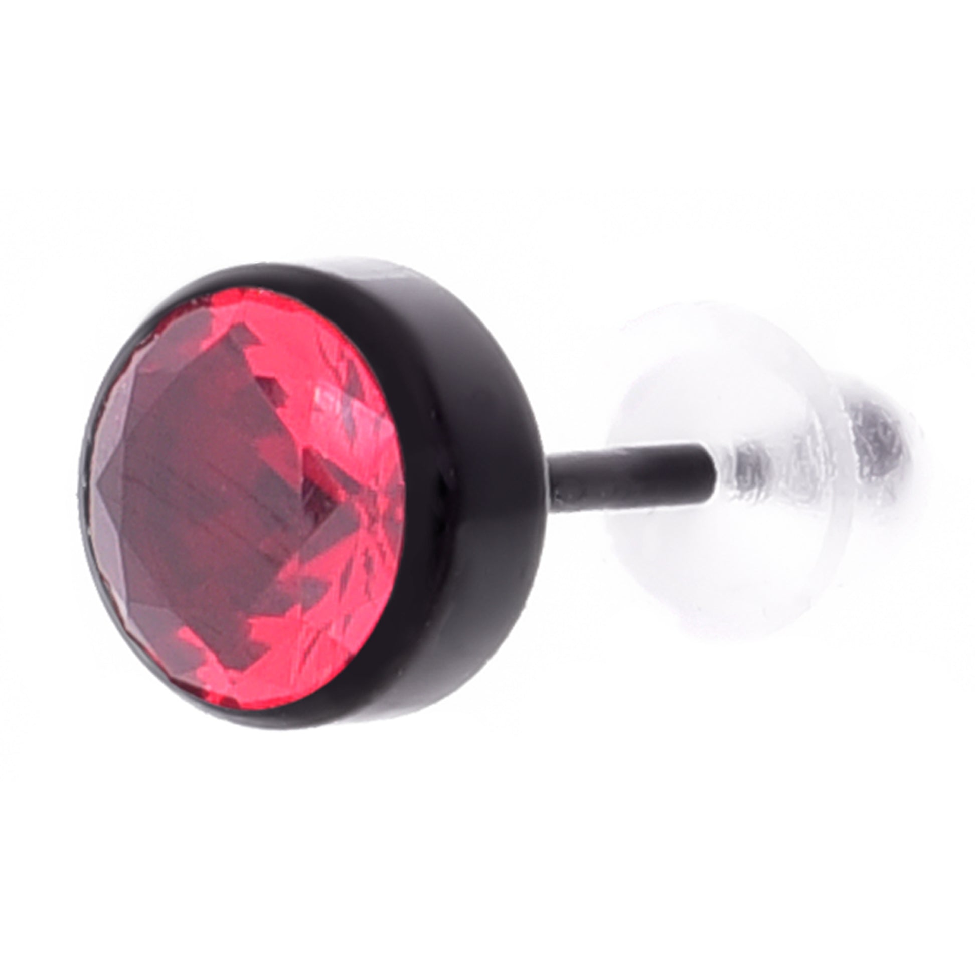 Truelements メンズ ピアス ブラック サージカル ステンレス シンプル スタッド レッド ジルコニア 前面 (5mm)