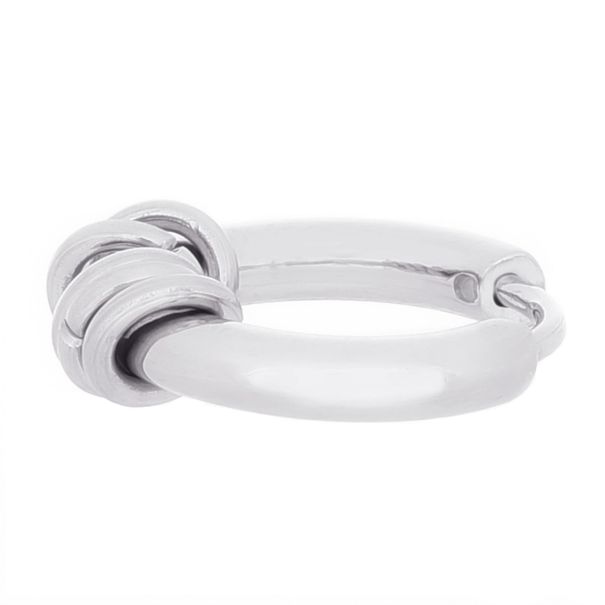 Truelements メンズ 5連リング付きフープピアス 横からの画像 シンプルデザイン サージカルステンレス 316L シルバー (15mm)