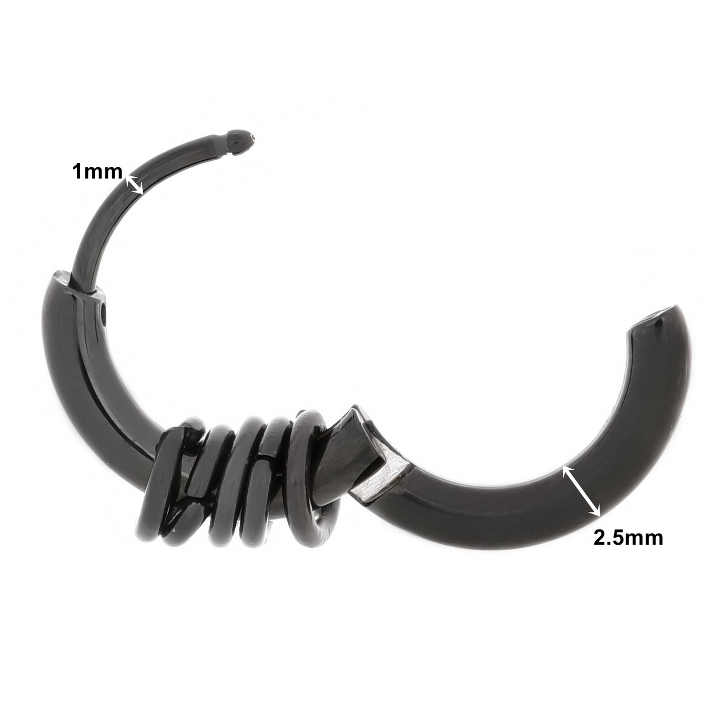 Truelements メンズフープピアス サイズ情報 幅2.5mm 直径15mm 厚み2.5mm ポスト太さ1mm サージカルステンレス ブラックイオンプレーティング