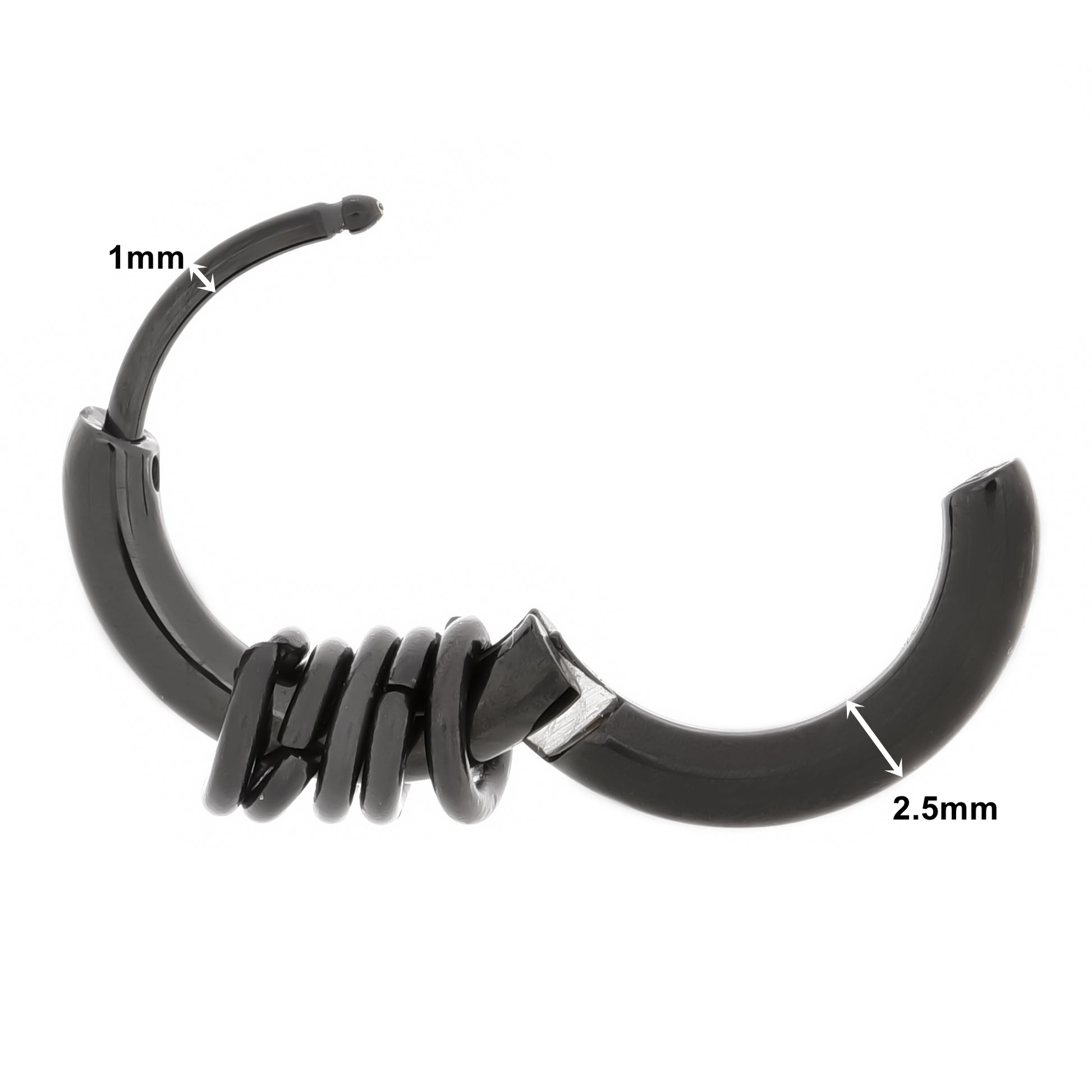 Truelements メンズフープピアス サイズ情報 幅2.5mm 直径15mm 厚み2.5mm ポスト太さ1mm サージカルステンレス ブラックイオンプレーティング