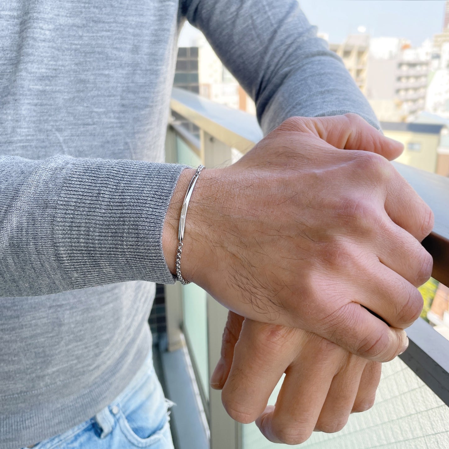 カップル お揃い ペア シンプル ブレスレット サージカル ステンレス 金属アレルギー 316L ジルコニア、メンズフィッティングイメージ