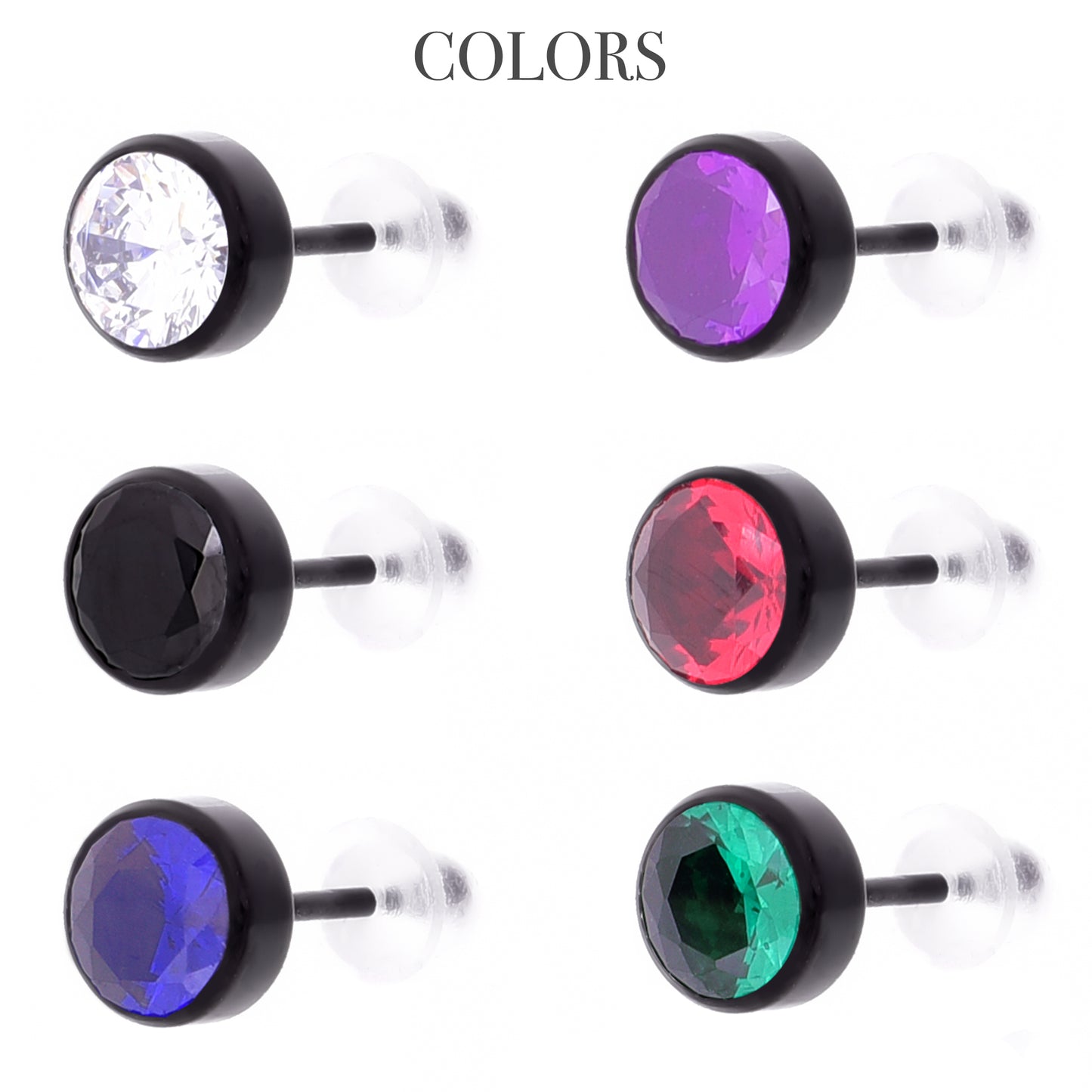 Truelements メンズピアス ブラック 5mm ジルコニア サージカルステンレス フロントビュー 316L 片耳用 (TEEST-0096 BK) 1個売り