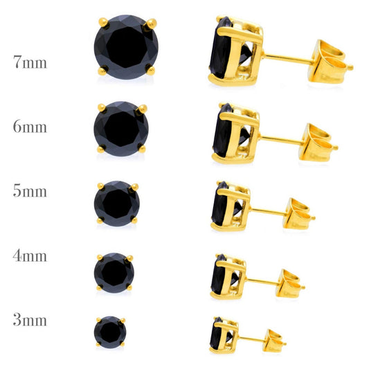 サージカルステンレス316L ゴールド ブラックラウンドジルコニア 4mm スタッドピアス 側面