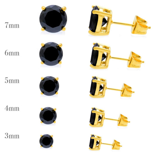 サージカルステンレス316L ゴールド ブラックラウンドジルコニア 7mm スタッドピアス 側面