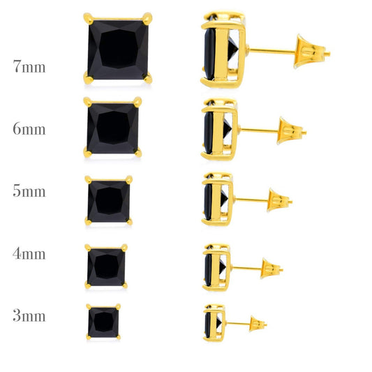 サージカルステンレス316L ゴールド ブラックスクエアジルコニア 7×7mm スタッドピアス 側面