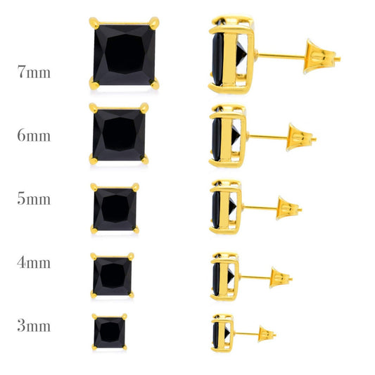 サージカルステンレス316L ゴールド ブラックスクエアジルコニア 3×3mm スタッドピアス 側面