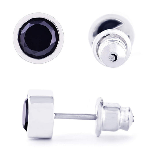 メンズ シルバー925 ブラックジルコニア 5mm スタッドピアス 斜め