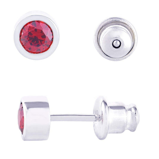 メンズ シルバー925 レッドジルコニア 4mm スタッドピアス 斜め