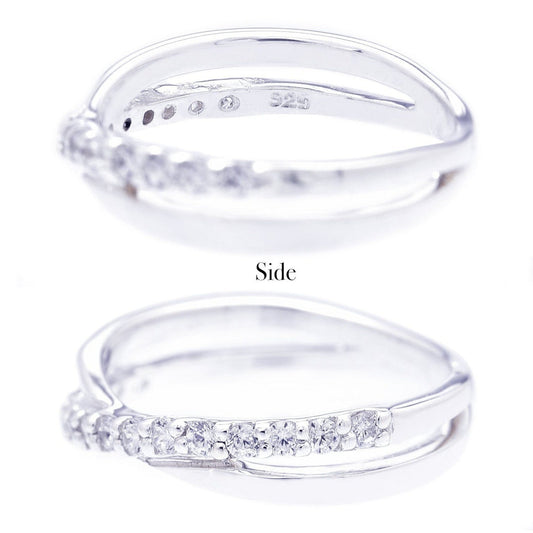 Truelements Jewelry sterling silver cross pinky ring featuring delicate clear zirconia stones on a slim band