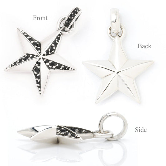 Truelements Jewelry reversible star pendant in sterling silver 925 with black cubic zirconia stones
