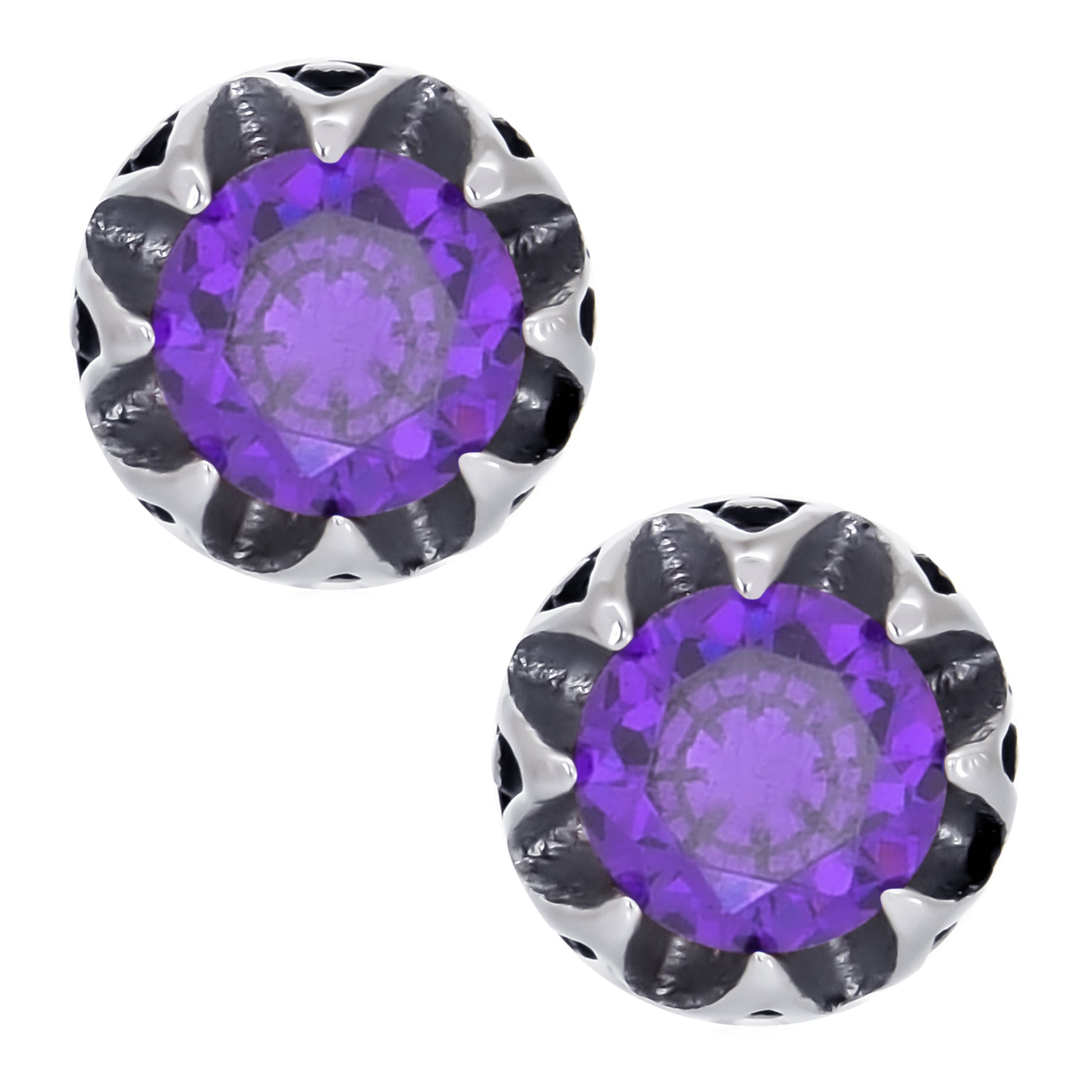 レディースクラウンピアスパープルジルコニアスタッズ両耳用サージカルステンレス金属アレルギー 316L、フロントイメージ