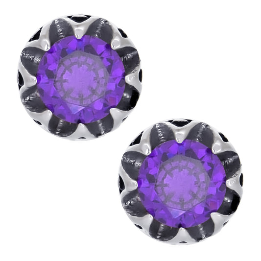 レディースクラウンピアスパープルジルコニアスタッズ両耳用サージカルステンレス金属アレルギー 316L、フロントイメージ