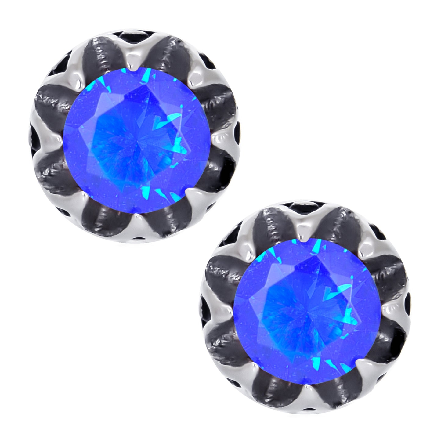 レディースクラウンピアスブルージルコニアスタッズ両耳用サージカルステンレス金属アレルギー 316L、フロントイメージ