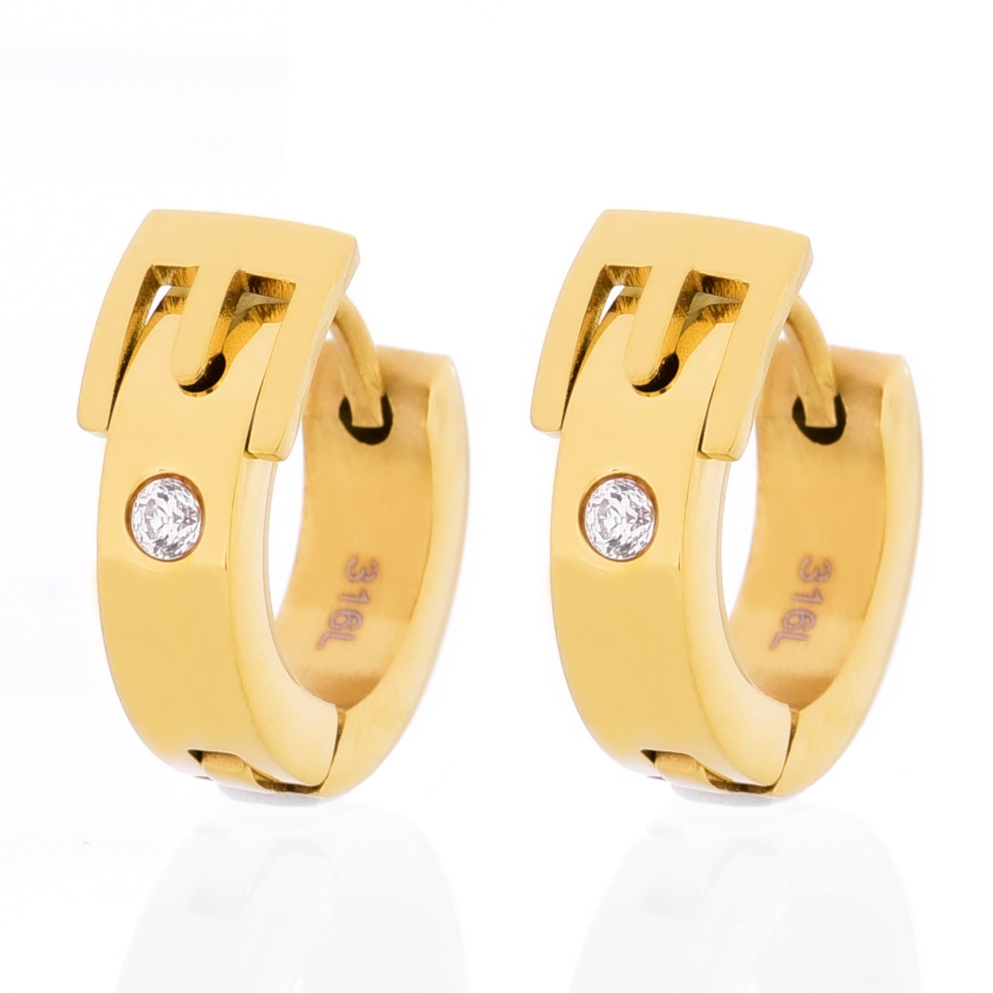 レディースゴールドピアス両耳用ベルトバックルリングピアスサージカルステンレス金属アレルギー316lフープジルコニア、フロントイメージ