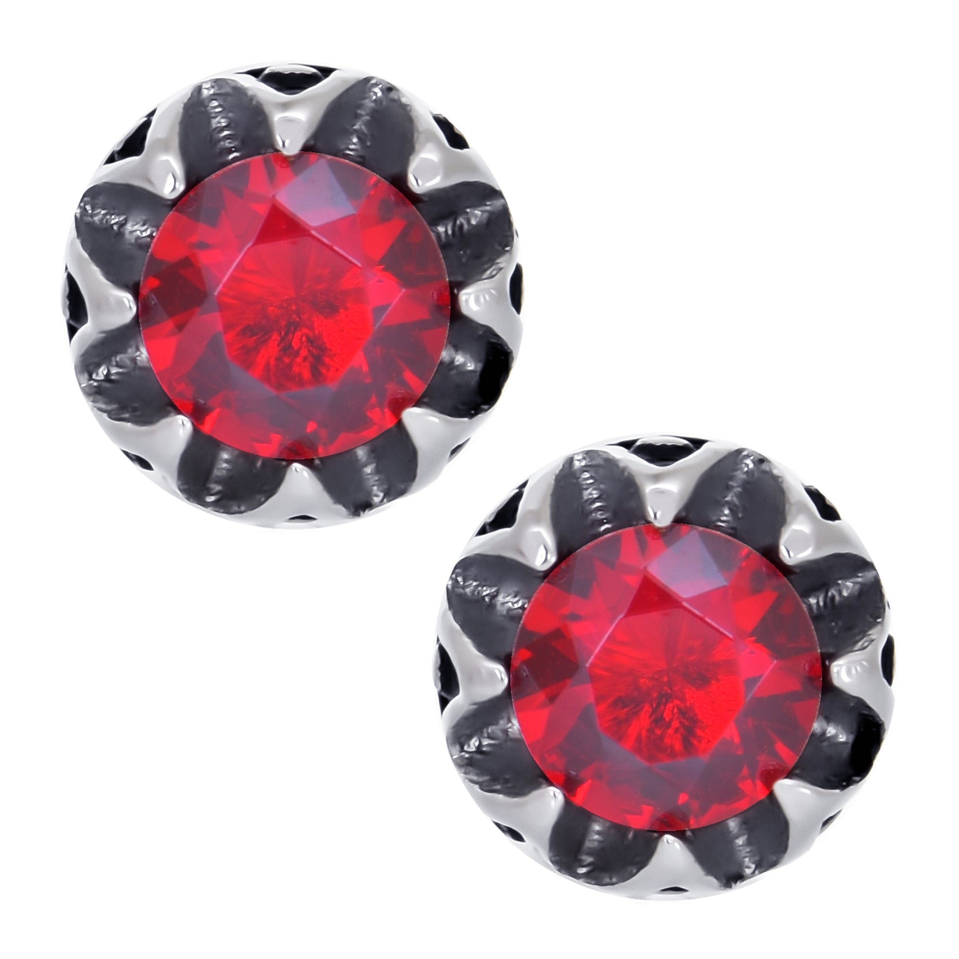 レディースクラウンピアスレッドジルコニアスタッズ両耳用サージカルステンレス金属アレルギー 316L、フロントイメージ