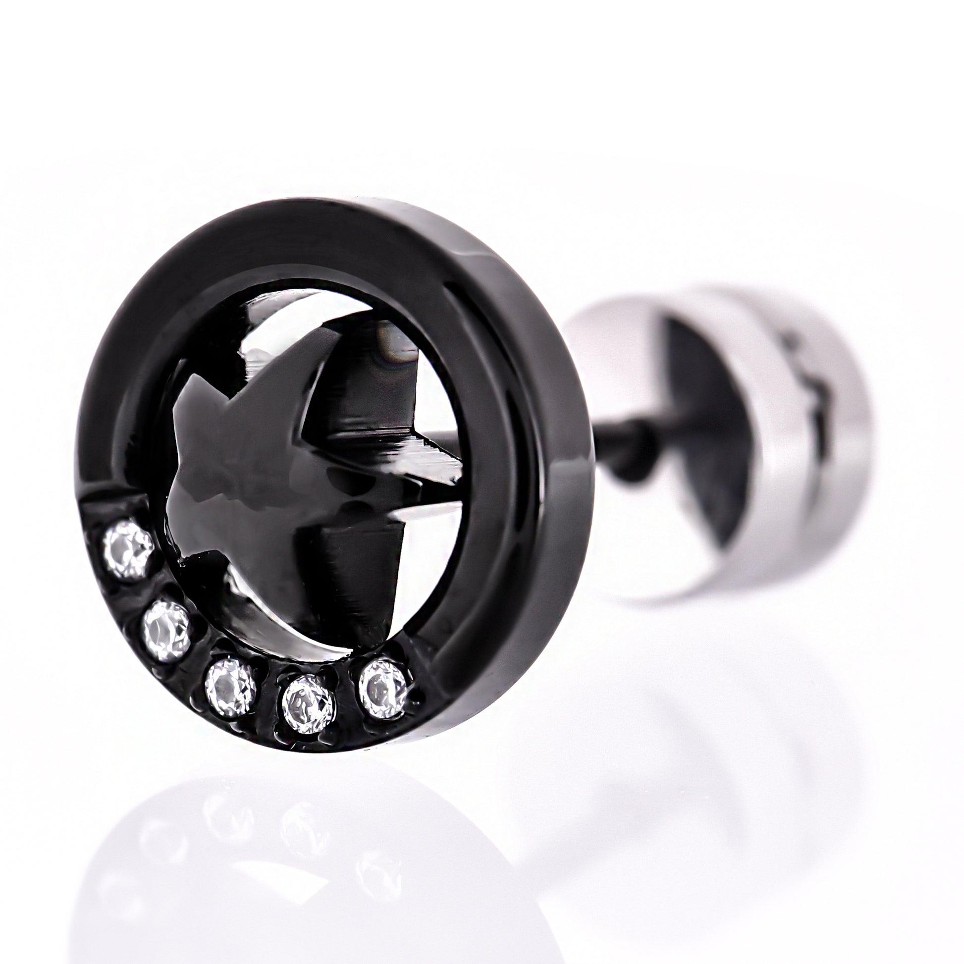 Truelements ピアス 星 メンズ レディース スター スタッド 丸型 ブラック 316L サージカルステンレス - サイドビュー