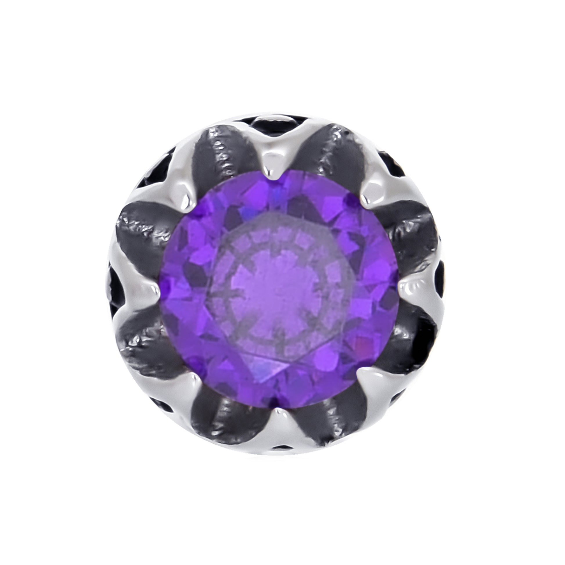 レディースクラウンピアスパープルジルコニアスタッズ両耳用サージカルステンレス金属アレルギー 316L、フロントイメージ