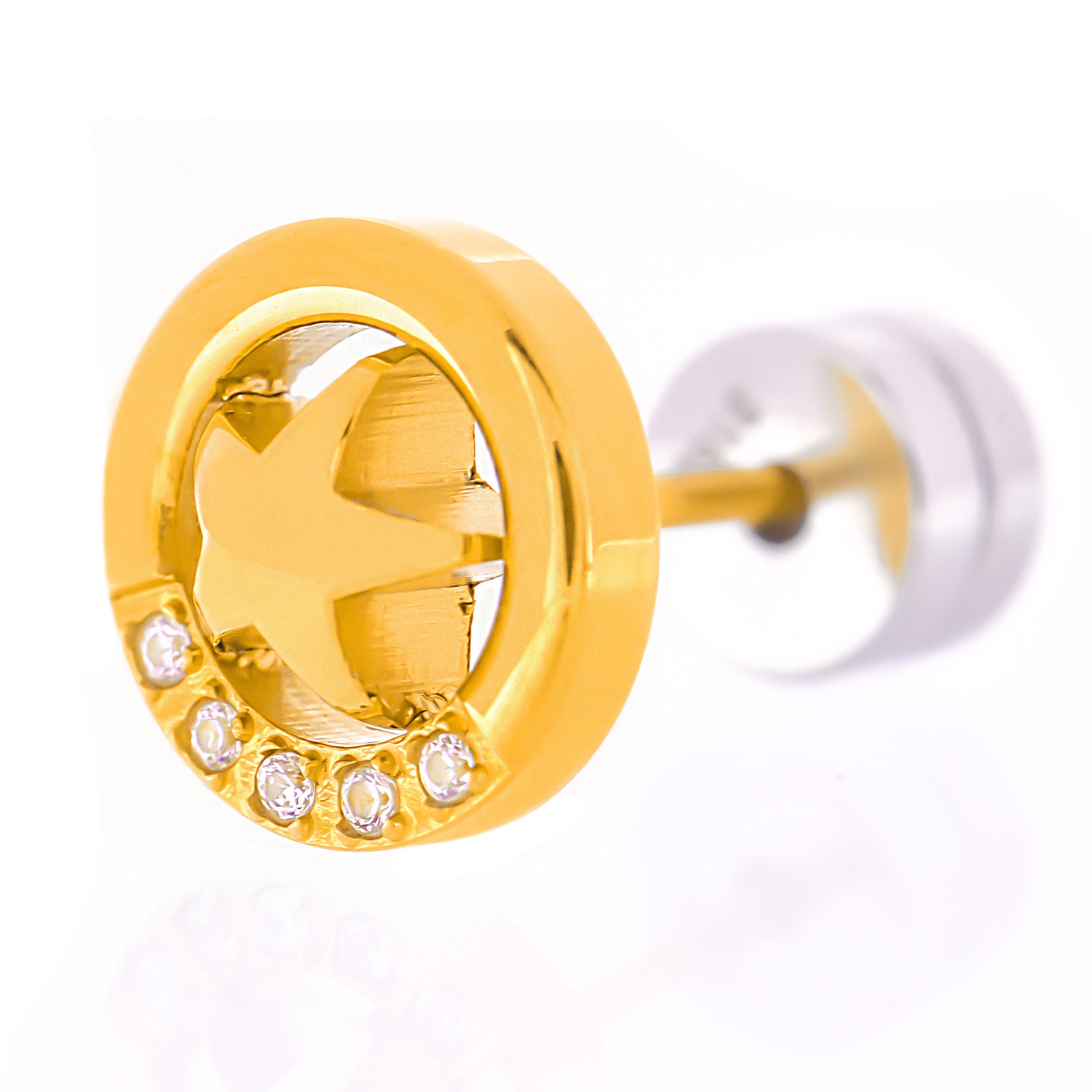 Truelements ピアス 星 メンズ レディース スター スタッド 丸型 ゴールド 316L サージカルステンレス - サイドビュー