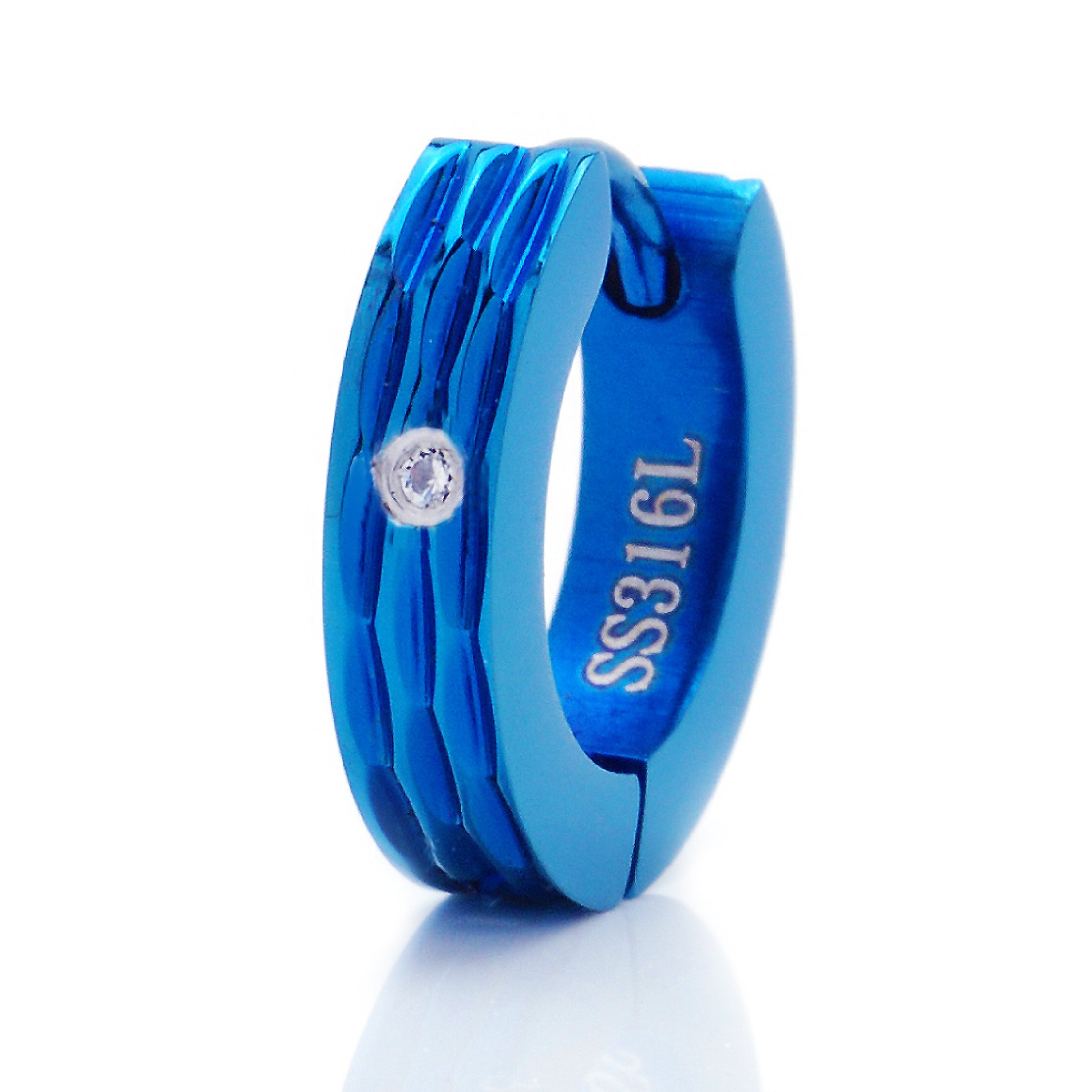 サージカルステンレスフープ金属アレルギー316Lブルーリングピアスジルコニア片耳用、フロントイメージ