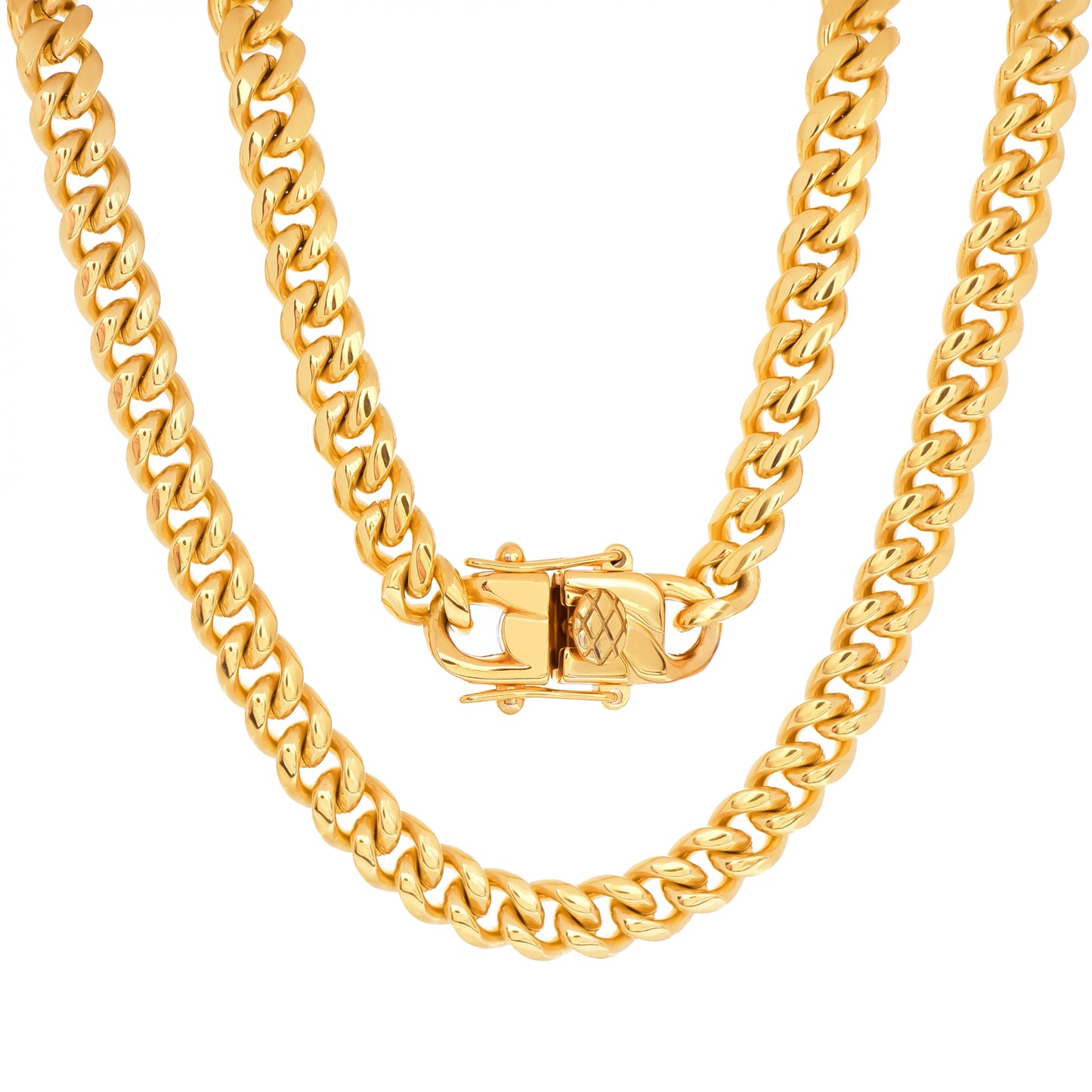 ネックレス メンズ 幅6mm 18K コーティング ゴールド マイアミ キューバン ヒップホップ ラッパー シンプル 4面カット ステンレス 喜平 50cm チェーン アレルギー対応、フロントイメージ