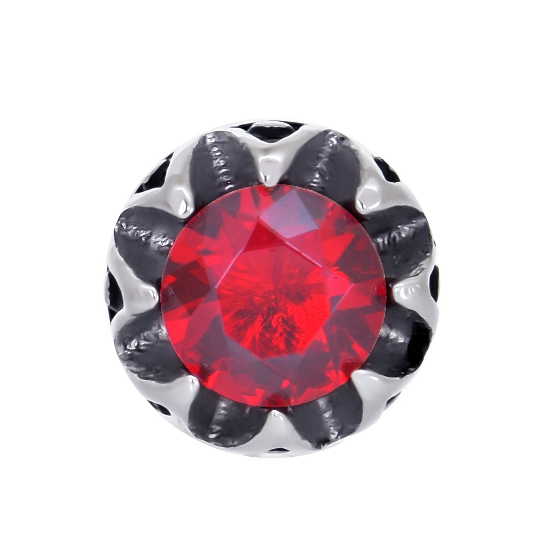 メンズピアス王冠、レッドジルコニアクラウンスタッド片耳サージカルステンレス金属アレルギー316L、フロントイメージ