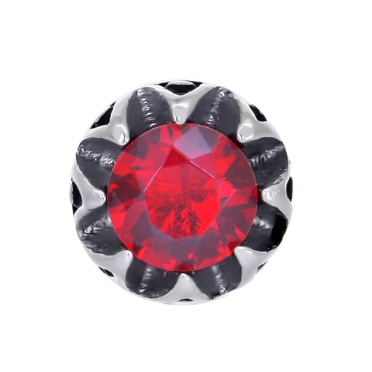 メンズピアス王冠、レッドジルコニアクラウンスタッド片耳サージカルステンレス金属アレルギー316L、フロントイメージ