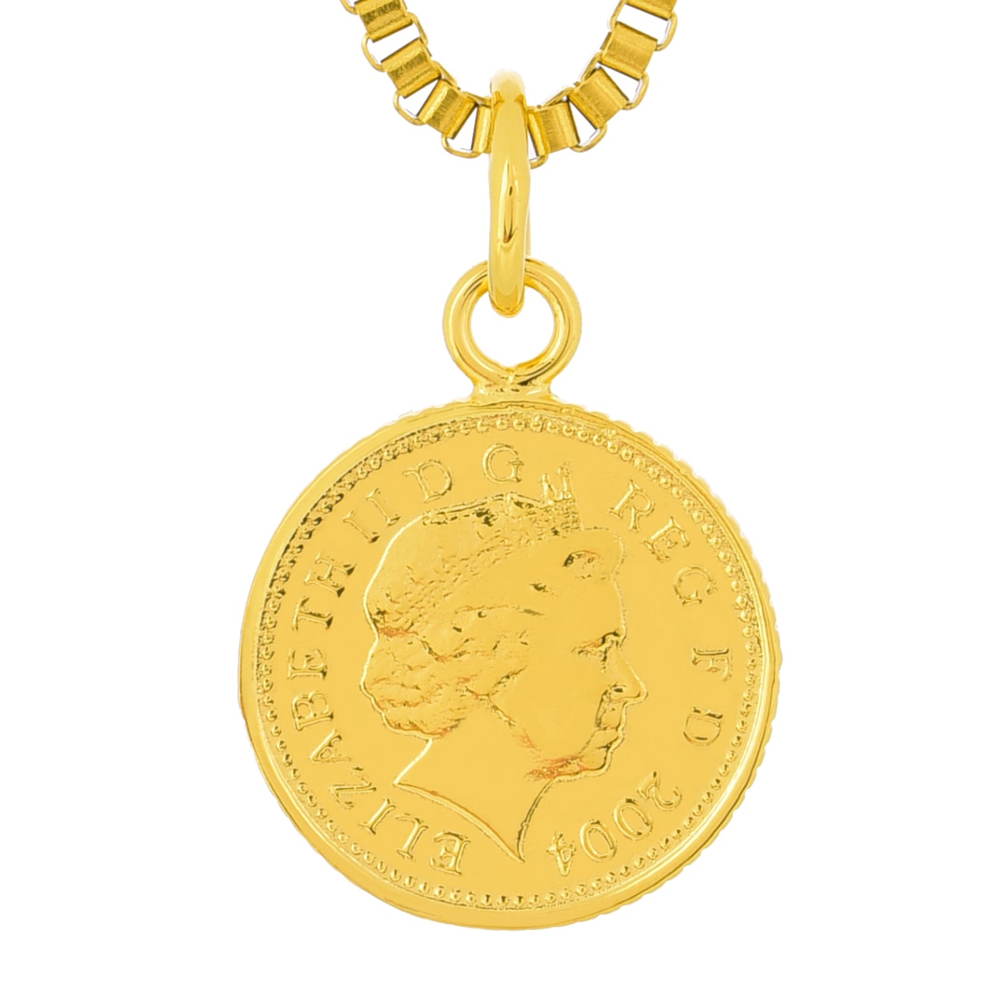 エリザベス 18k コーティングゴールド ラッキー コイン 王冠 ネックレスメンズ シルバー925ペンダントトップ、フロントイメージ