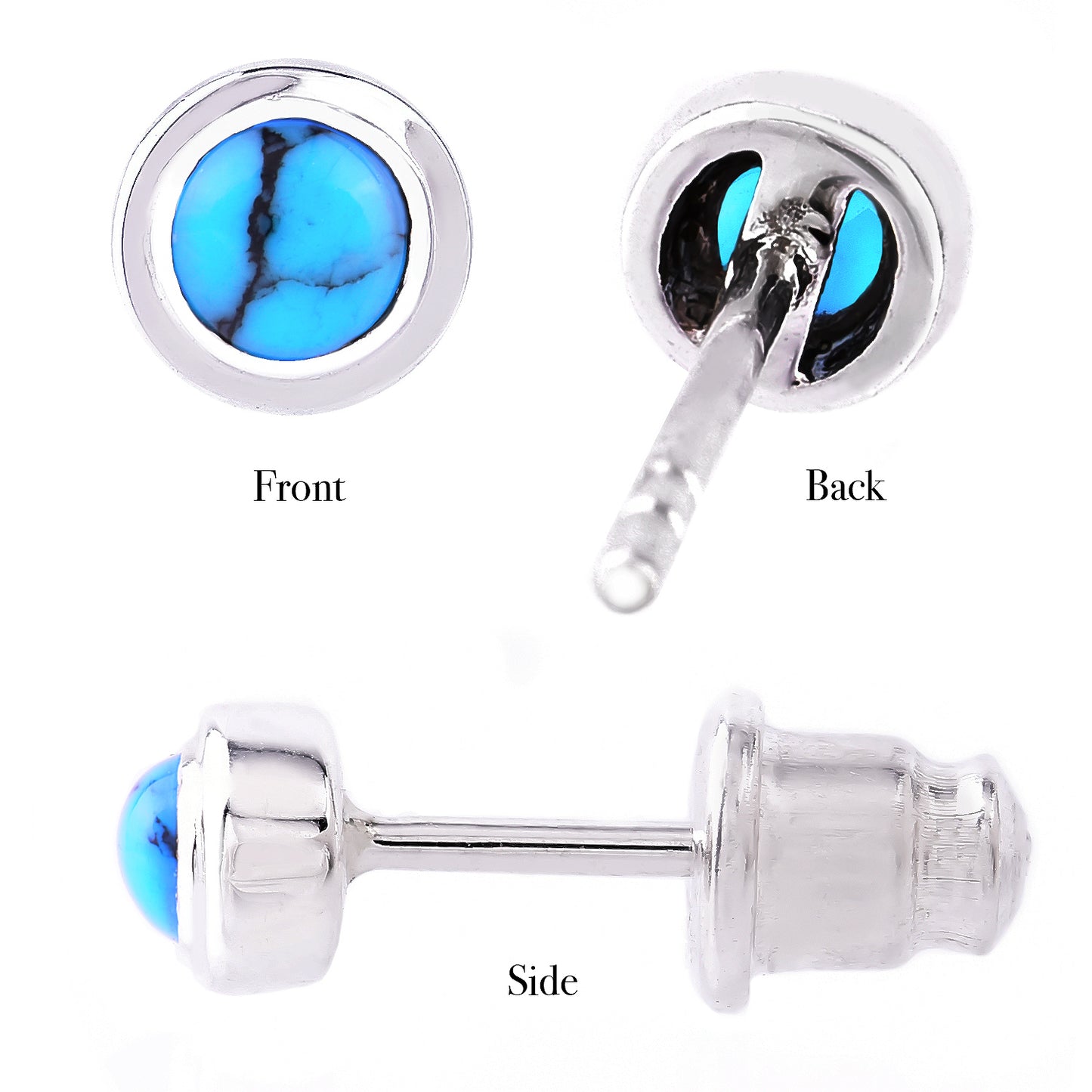 Truelements メンズ レディース シルバー925 ターコイズ スタッド ピアス 3mm クローズアップ