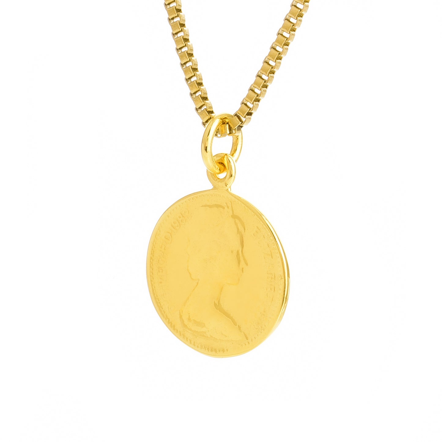 エリザベス 18k コーティング ゴールド ラッキー コイン 王冠 ネックレスメンズ シルバー925ペンダントトップ、サイドイメージ