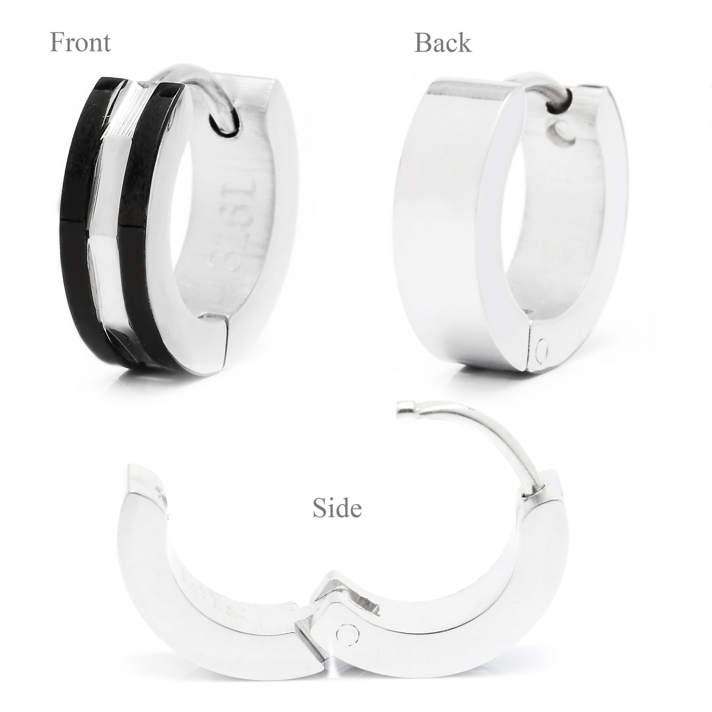 ピアスサージカルステンレスフープ金属アレルギー316l ブラックリングピアス片耳用、ディテールイメージ
