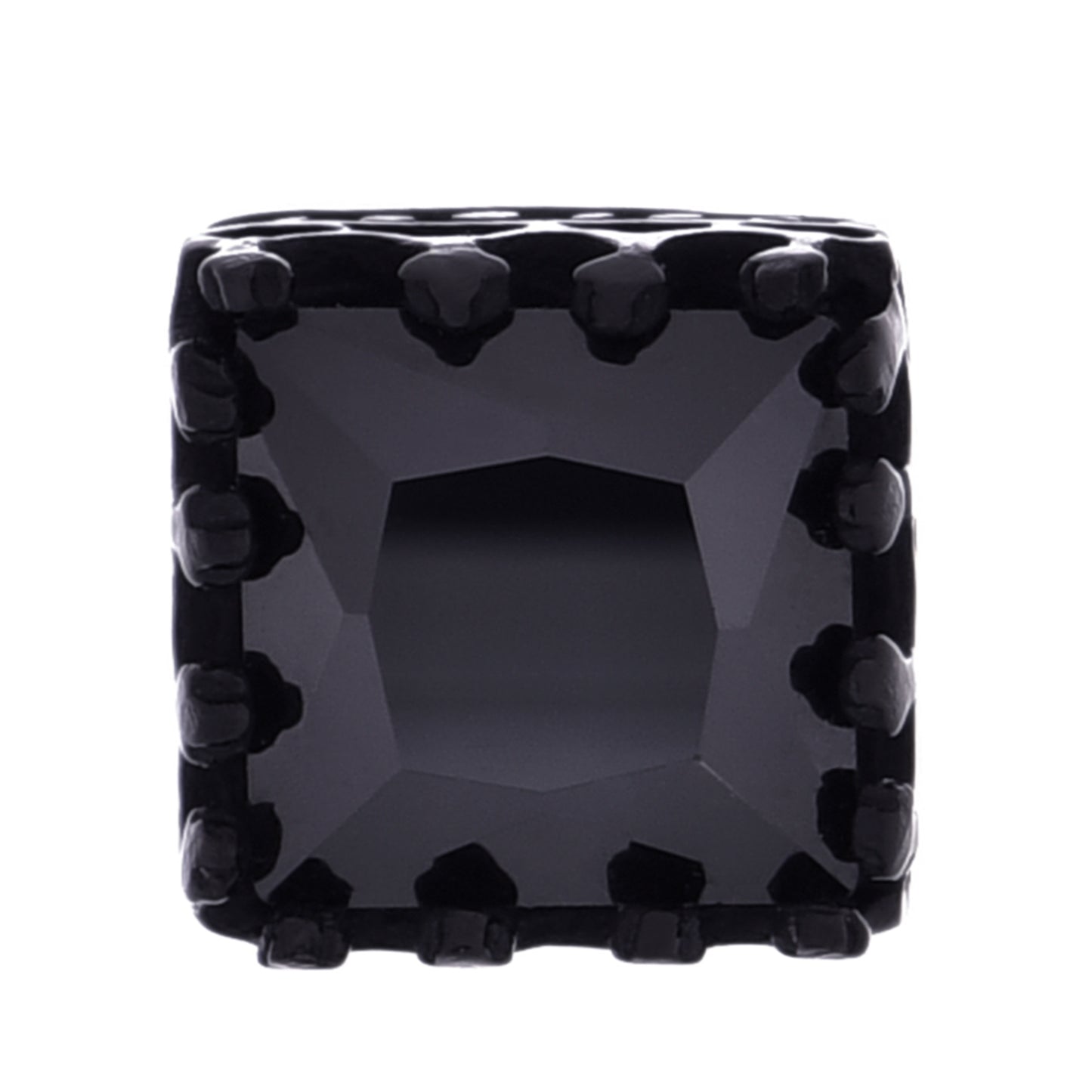 メンズピアスブラック王冠 サージカルステンレス金属アレルギー 316l 四角クラウンスタッド一粒黒ジルコニア、フロントイメージ