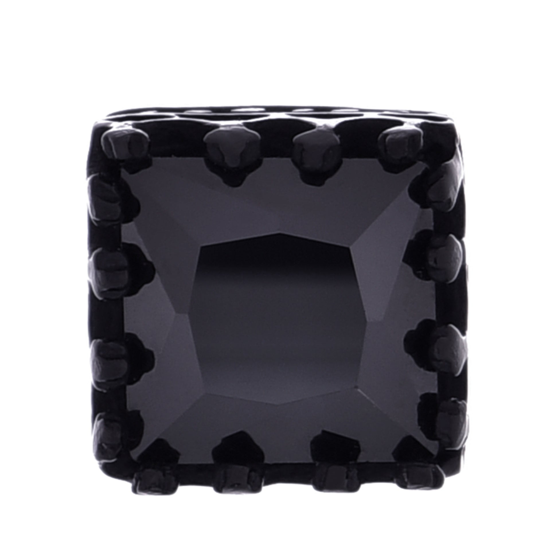 メンズピアスブラック王冠 サージカルステンレス金属アレルギー 316l 四角クラウンスタッド一粒黒ジルコニア、フロントイメージ