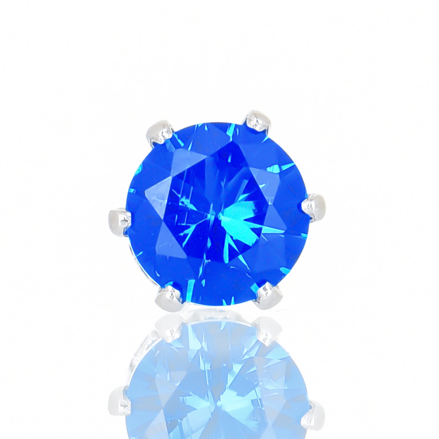 レディースピアスシルバー王冠ブルージルコニア シンプルクラウンスタッド両耳用 サージカルステンレス金属アレルギー 316L、フロントイメージ