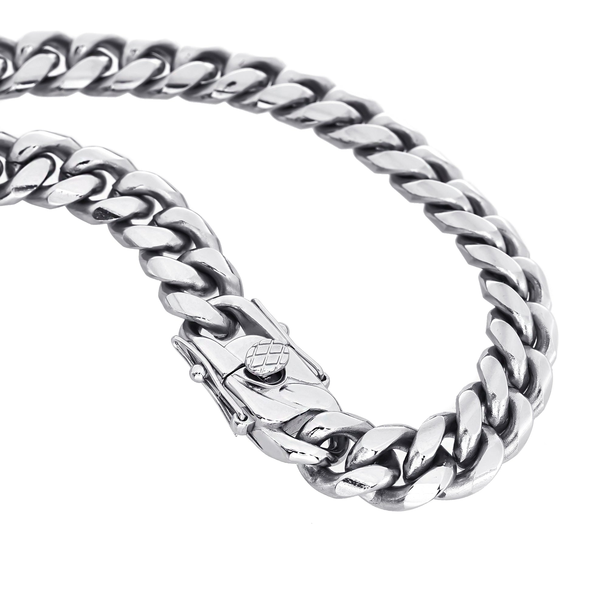 ネックレス メンズ 幅10mm シルバー マイアミ キューバン ヒップホップ ラッパー シンプル 4面カット ステンレス 喜平 60cm チェーン アレルギー対応、サイドイメージ