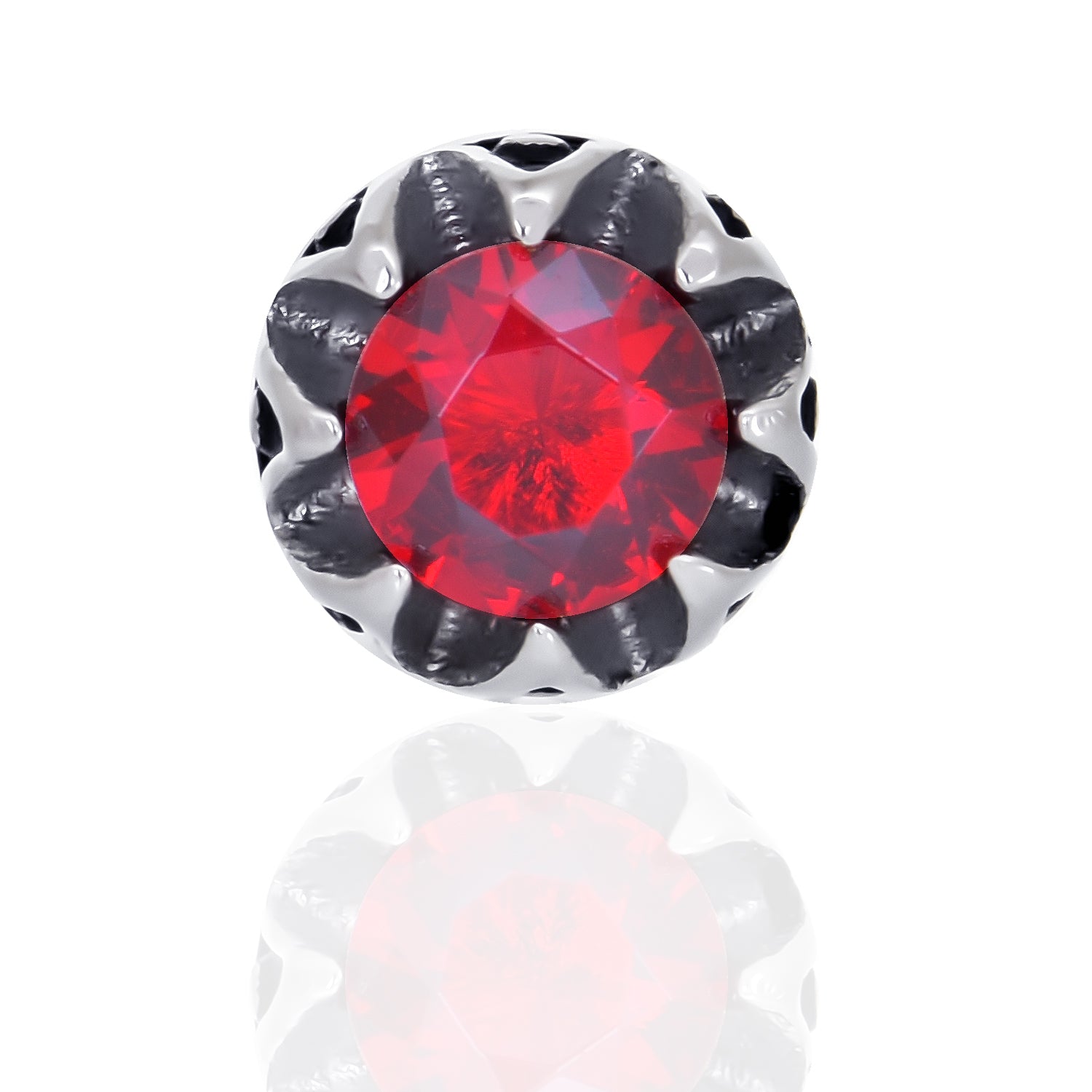 レディースクラウンピアスレッドジルコニアスタッズ両耳用サージカルステンレス金属アレルギー 316L、フロントイメージ