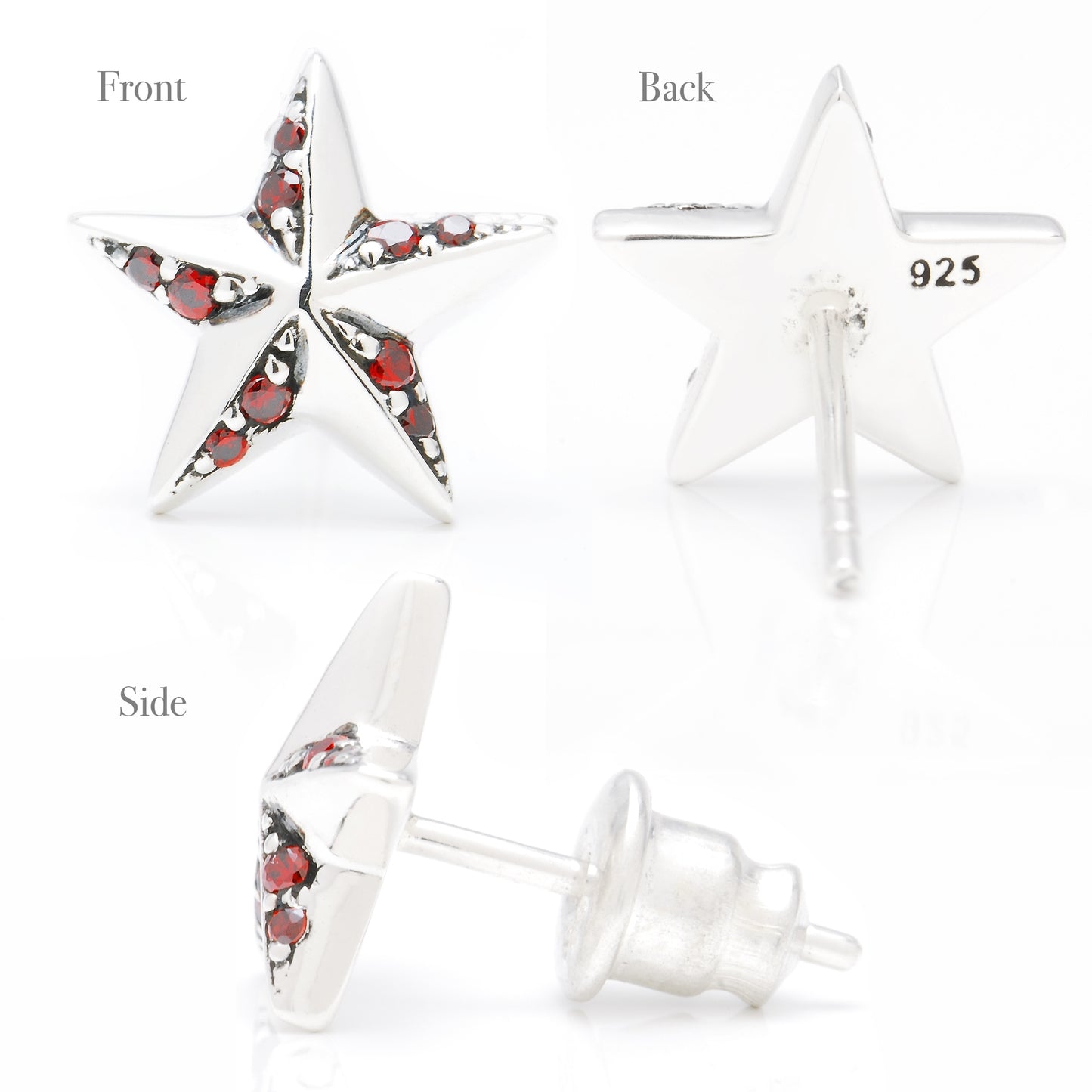 ピアス メンズ 星 スタッド シルバー 925 スター アクセサリー ジルコニア レッド (赤) 片耳用、ディテールイメージ