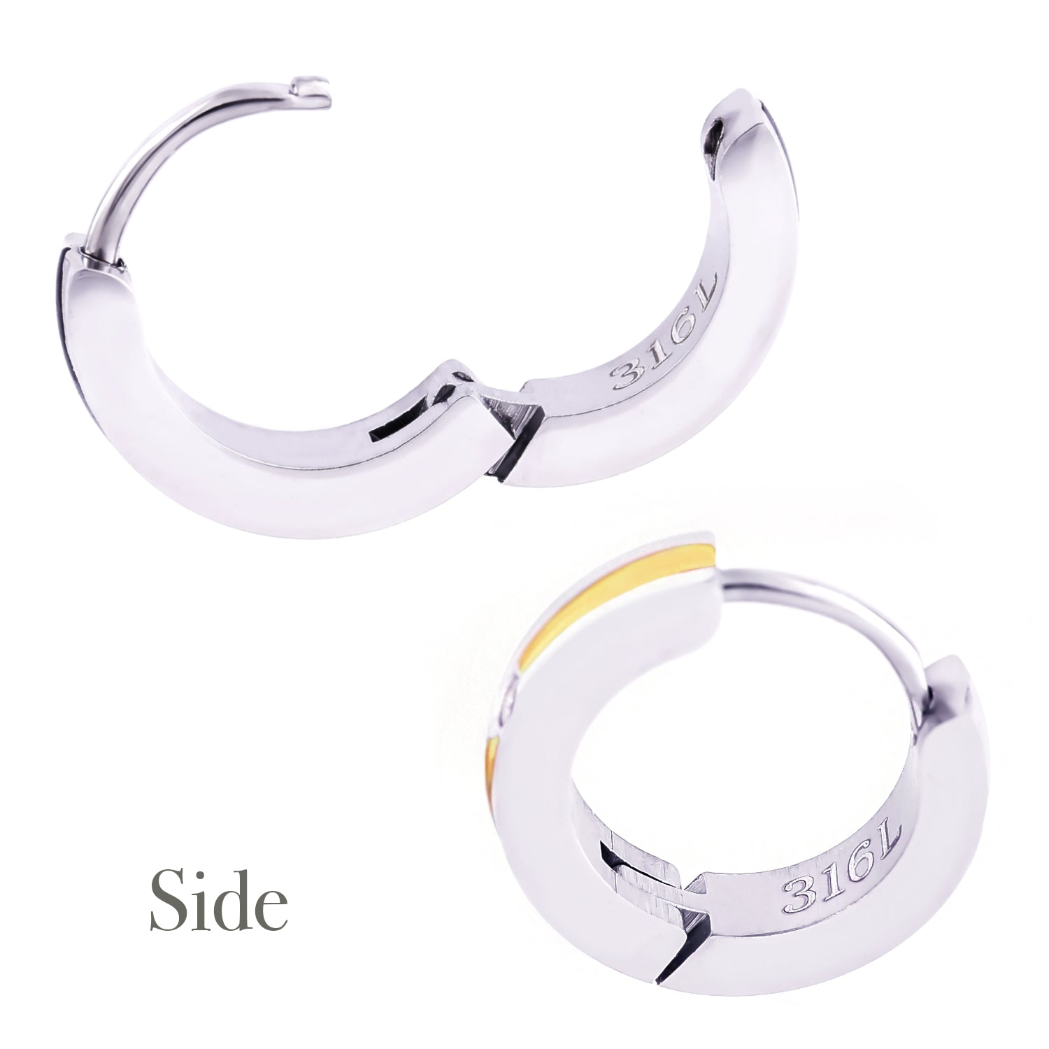 ピアスサージ カルステンレスフープ金属アレルギー 316l ゴールドリングピアスジルコニア片耳用、ディテールイメージ