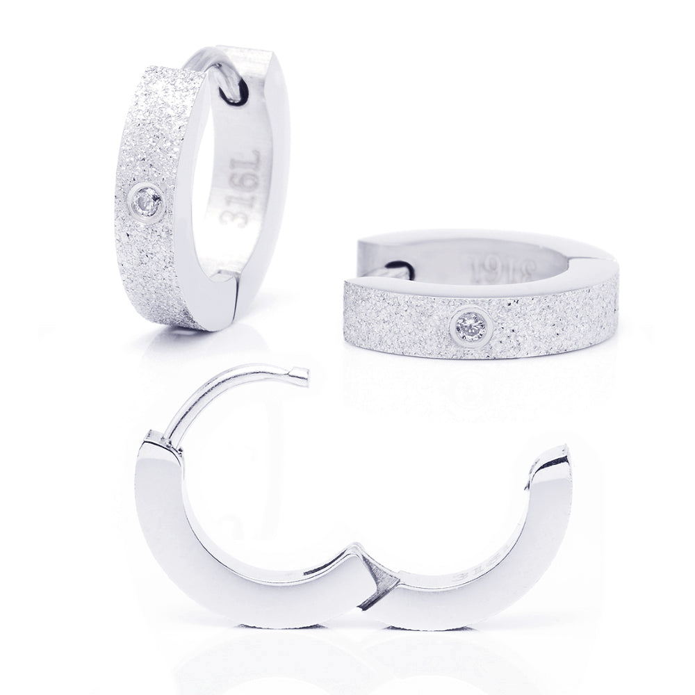 Truelements メンズ レディース リングピアス サージカルステンレス 金属アレルギー対応 316L フープピアス ジルコニア 片耳用 シルバー クローズアップ