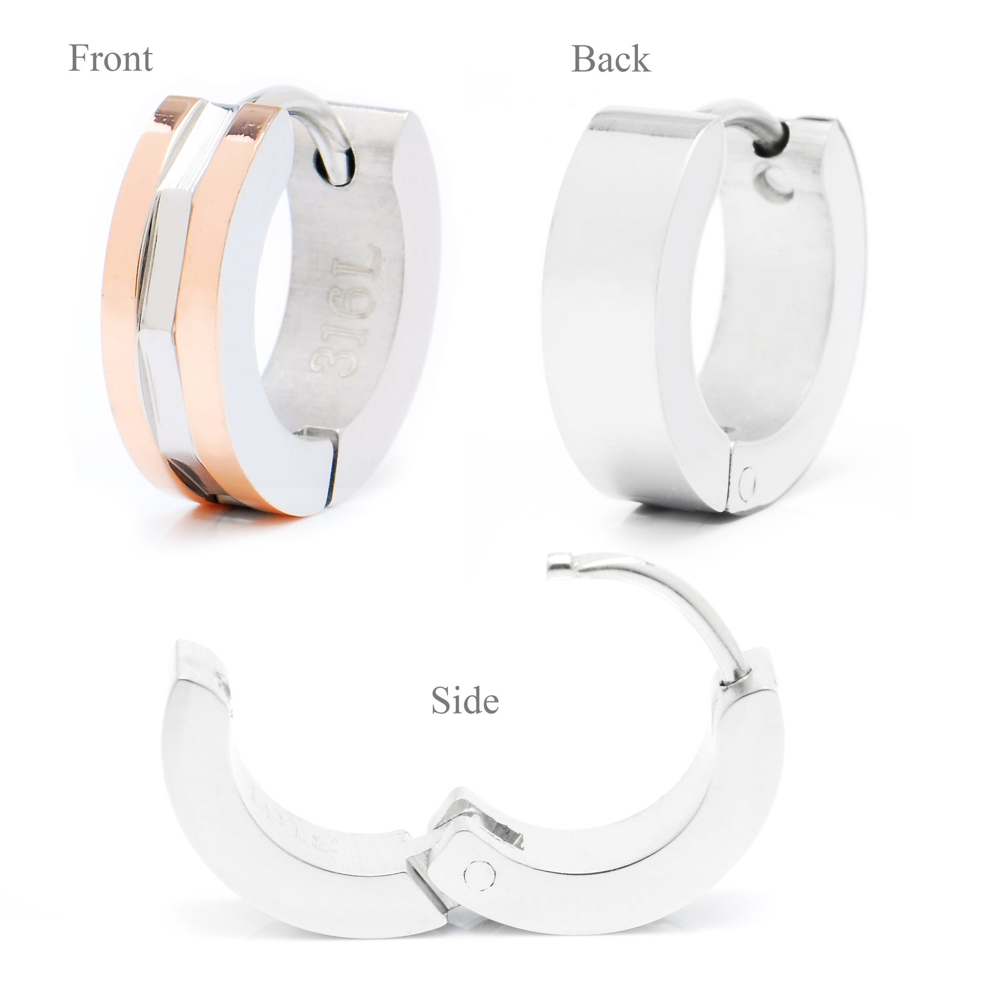 ピアスサージカルステンレスフープ金属アレルギー316l ピンクゴールドリングピアス片耳用、ディテールイメージ