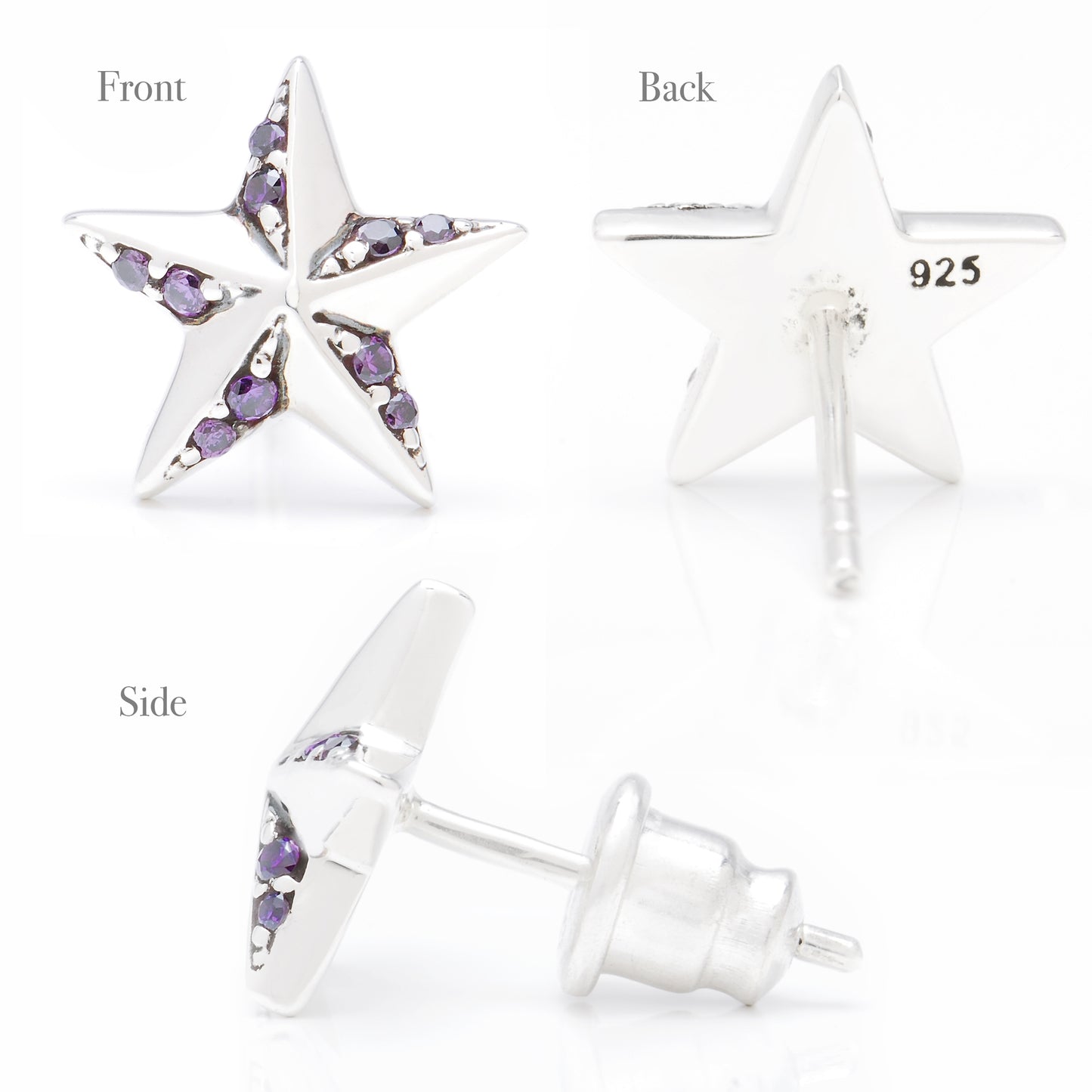 ピアス メンズ 星 スタッド シルバー 925 スター アクセサリー ジルコニア パープル (紫) 片耳用、ディテールイメージ