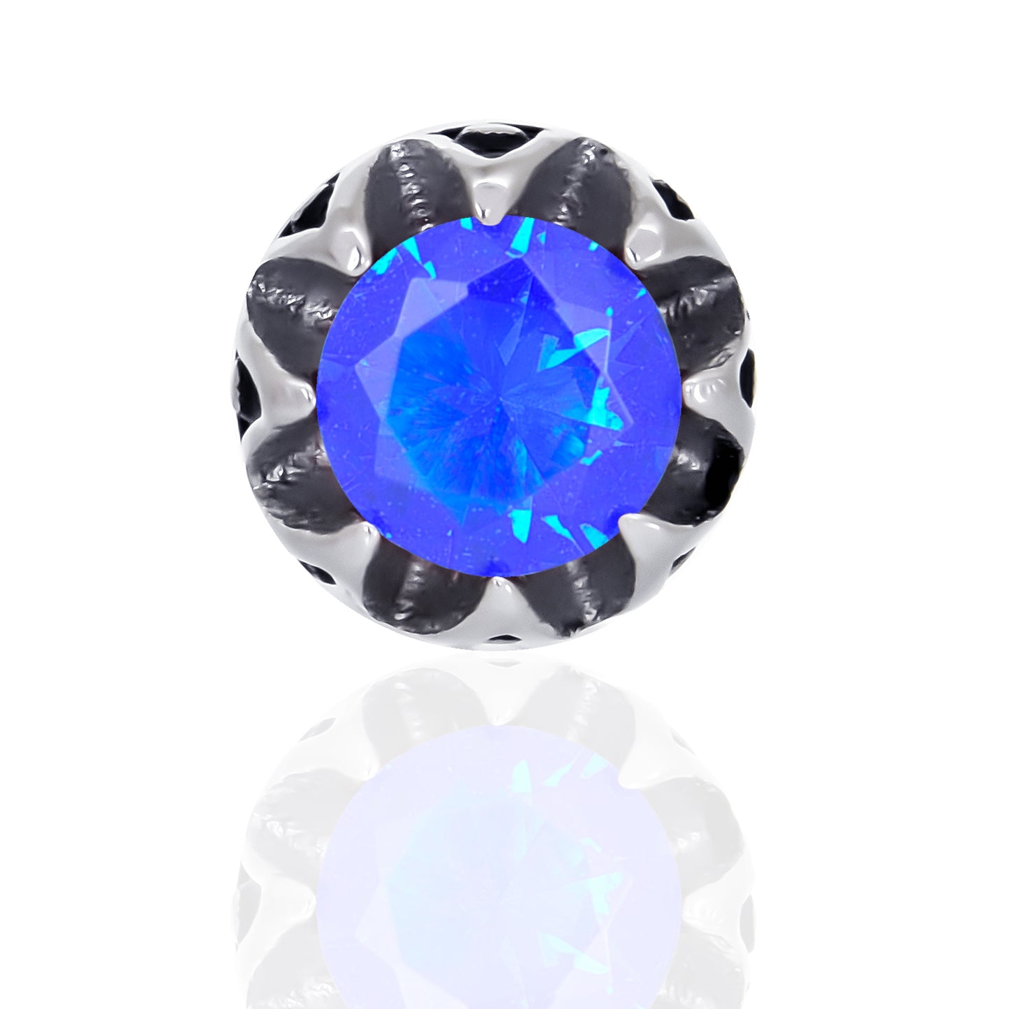 レディースクラウンピアスブルージルコニアスタッズ両耳用サージカルステンレス金属アレルギー 316L、フロントイメージ