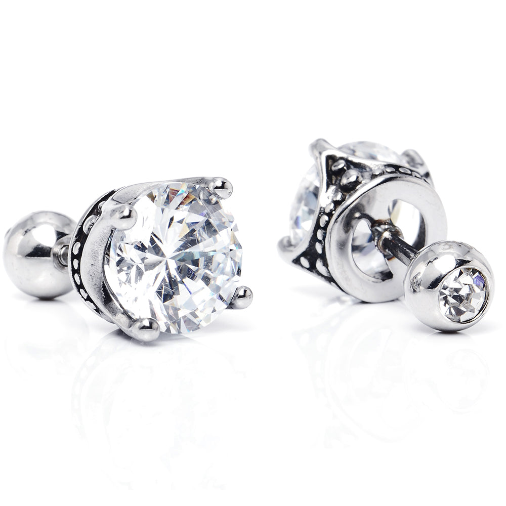 Truelements メンズ レディース 18g ピアス クラウン サージカルステンレス 316L 金属アレルギー対応 王冠 スタッド ネジ式 片耳用 クリア ジルコニア 8mm シルバー 1個売り TEEST-0015 - ディテールビュー