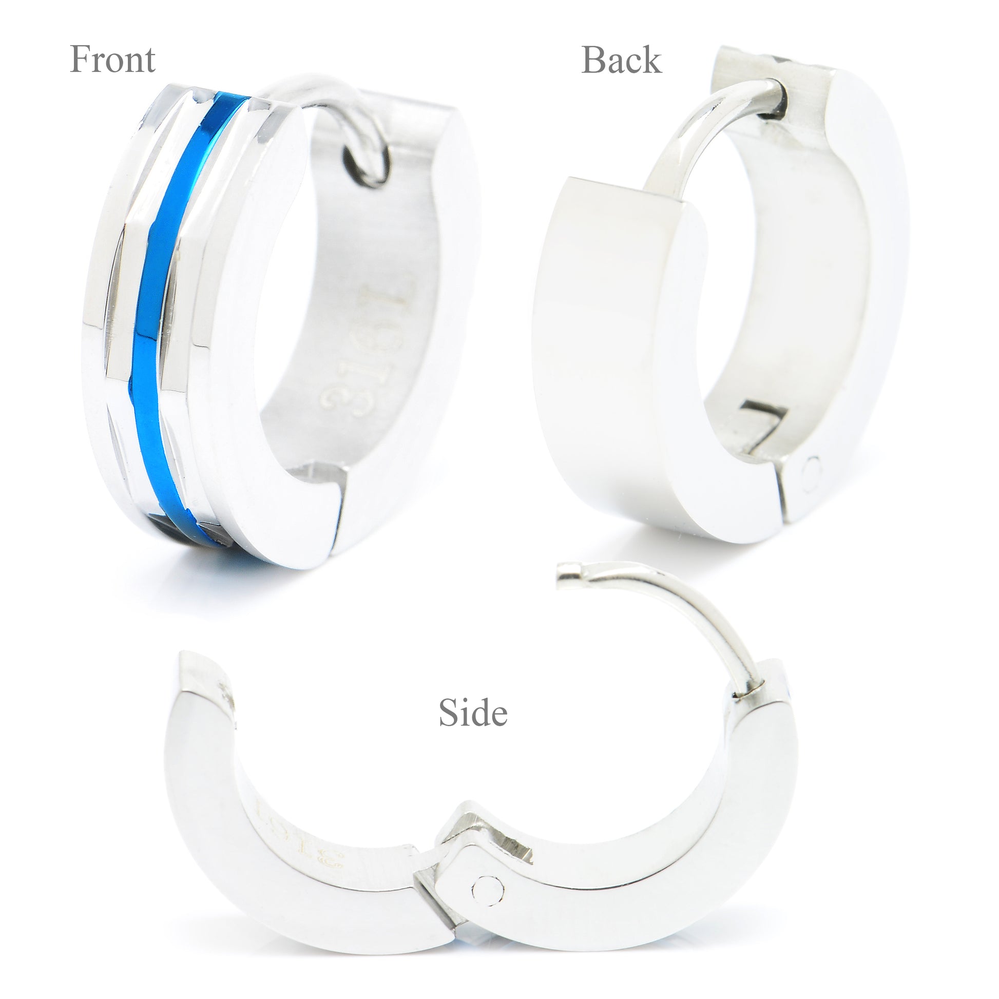 ピアスサージカルステンレスフープ金属アレルギー316l ブルーリングピアス片耳用、ディテールイメージ