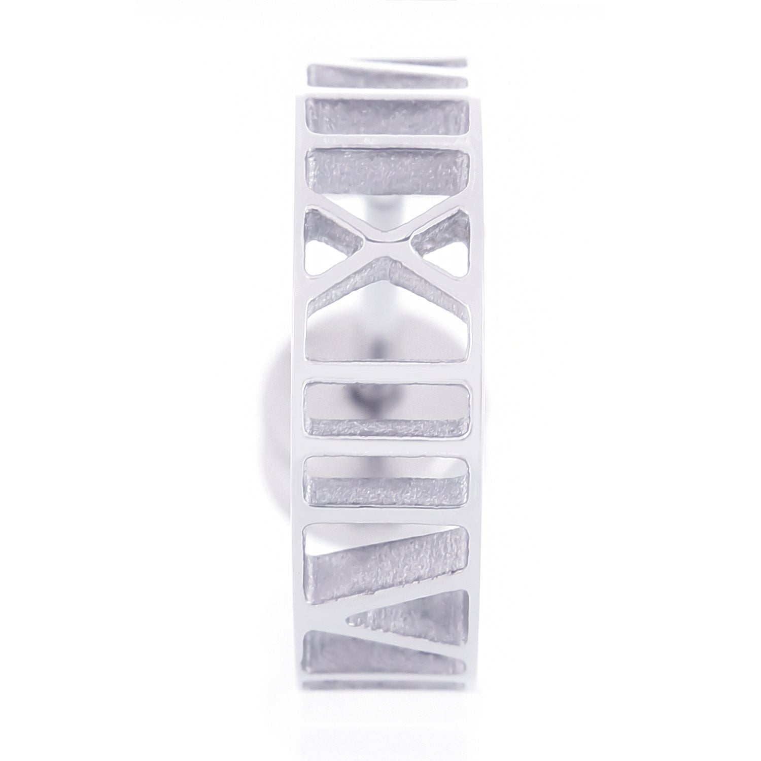 レディースピアスローマ数字ハーフフープシルバースタッズ両耳用サージカルステンレス金属アレルギー 316L、フロントイメージ