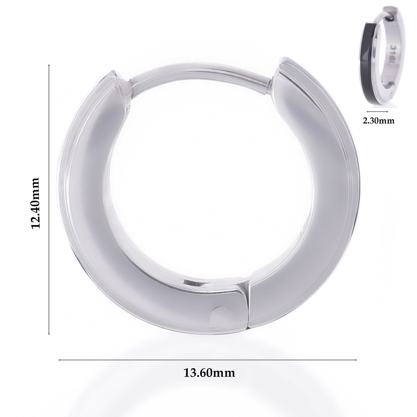 ピアスサージカルステンレスフープ金属アレルギー 316l ブラックリングピアス片耳用、ディテールイメージ