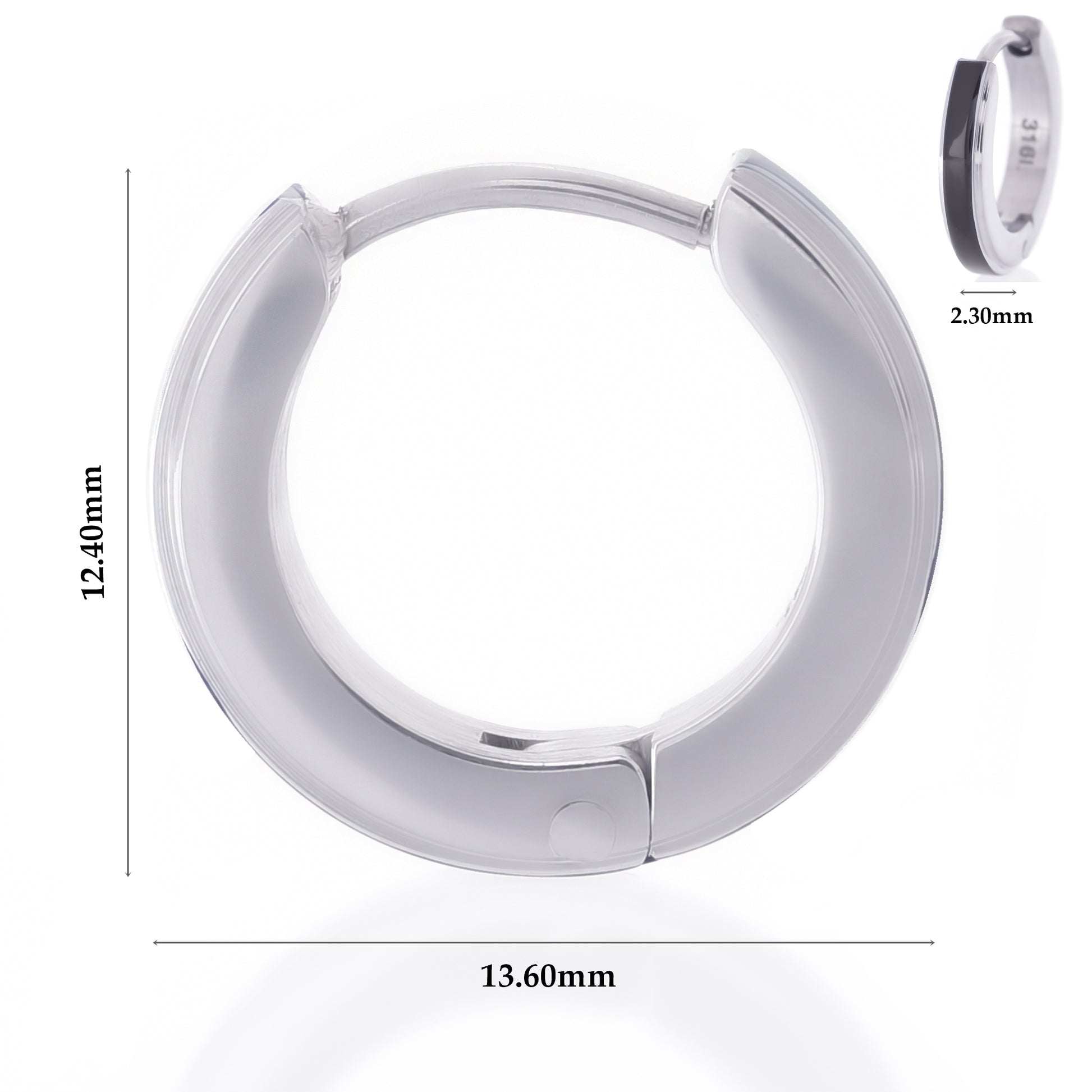 ピアスサージカルステンレスフープ金属アレルギー 316l ブラックリングピアス片耳用、ディテールイメージ