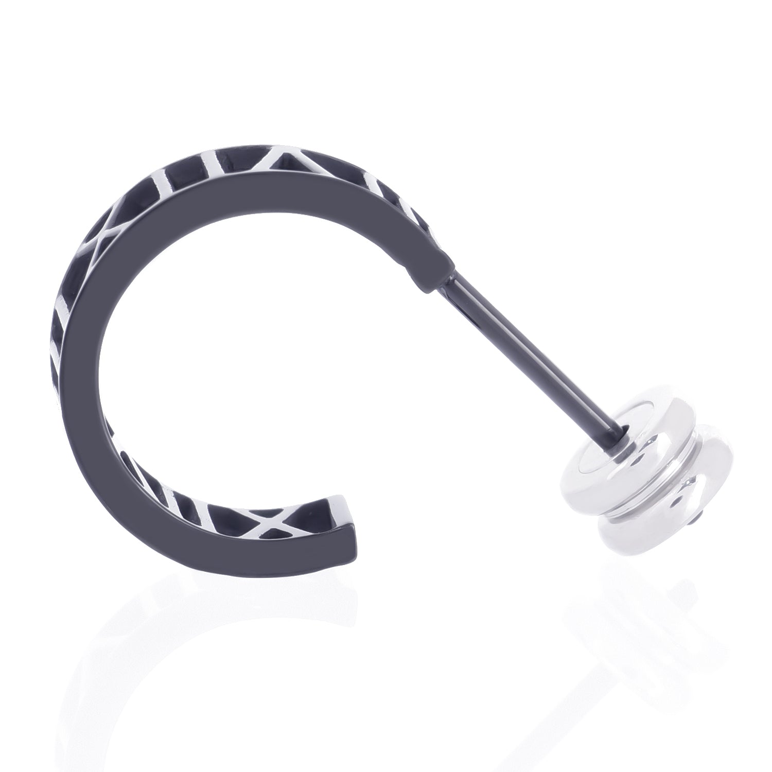 レディースピアスローマ数字ハーフフープブラックスタッズ両耳用サージカルステンレス金属アレルギー 316L、サイドイメージ