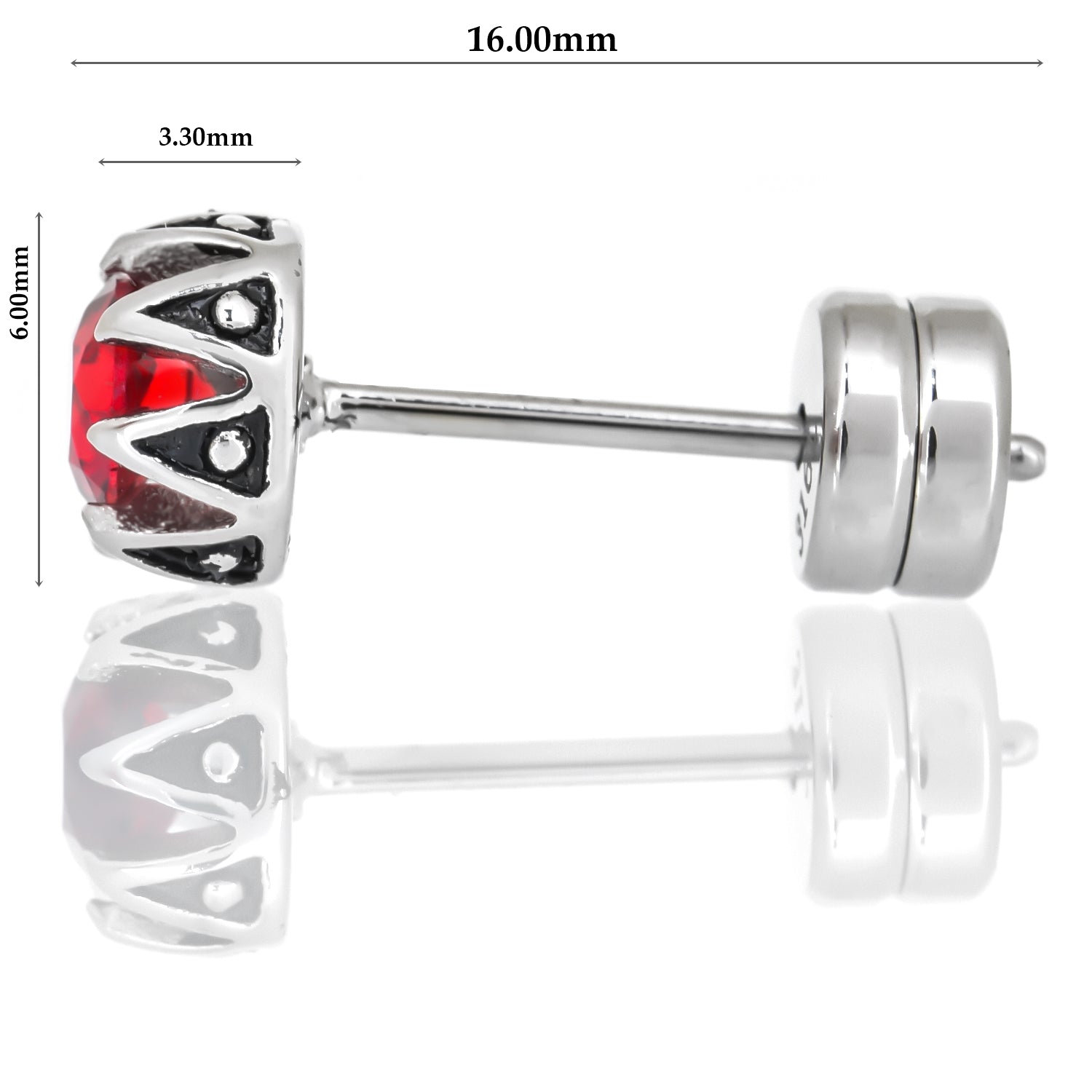 レディースクラウンピアスレッドジルコニアスタッズ両耳用サージカルステンレス金属アレルギー 316L、サイドイメージ